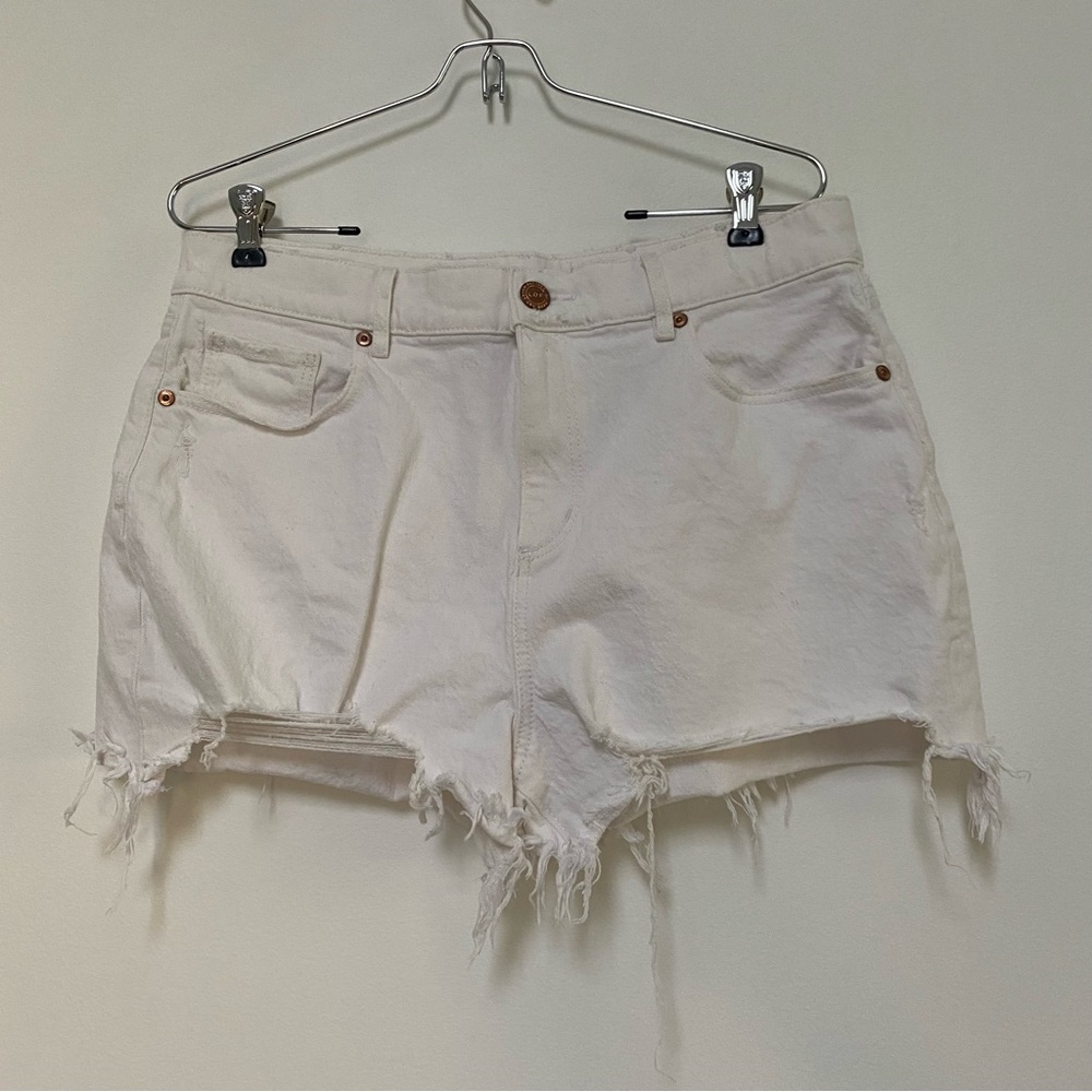 Loft High Waisted Distressed Denim Shorts White 29 / 8